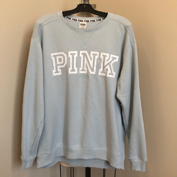 PINK Victoria's Secret Tops - PINK Victoria’s Secret Light Blue Crew Sweatshirt